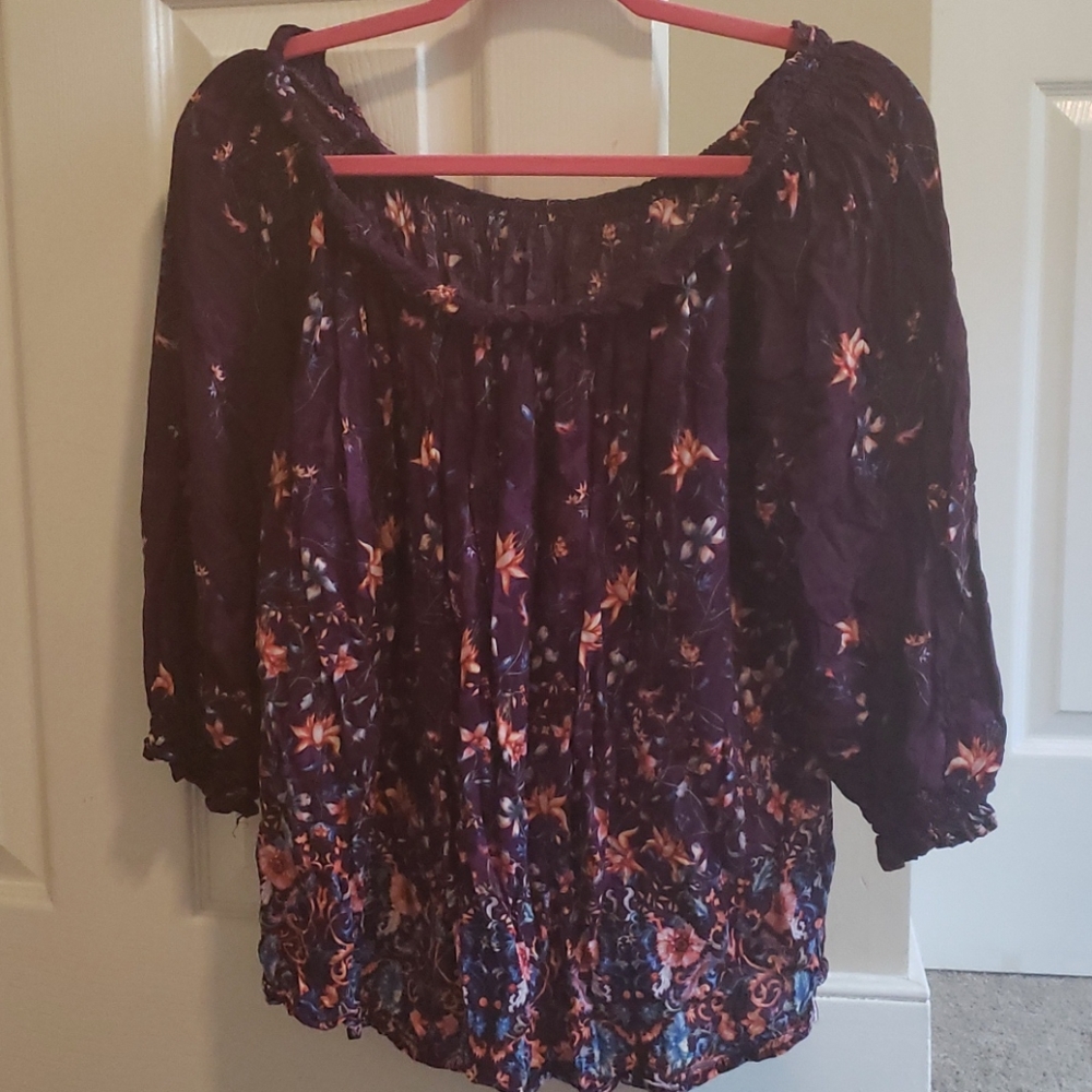 Designer Off The Shoulder Purple Floral Blouse
